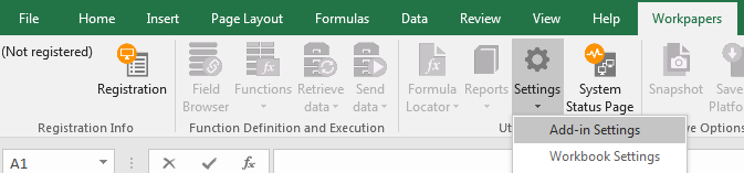 Screen capture showing the path to Settings > Add-in Settings.